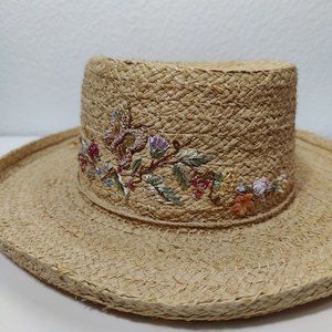 Capelli Straw Embroidered Floral Butterfly Bow Sunhat